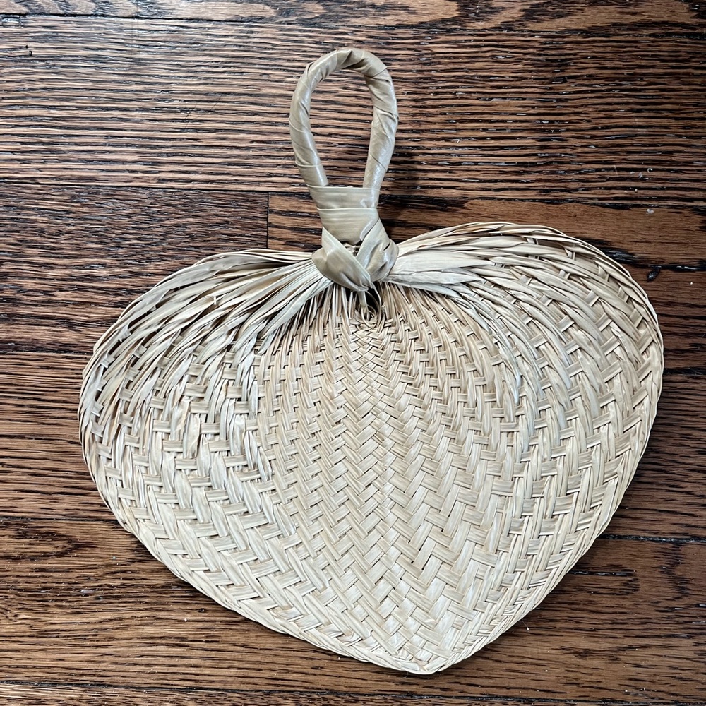33 Rattan Fans with taupe/purple ribbon